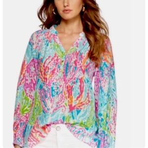 Lilly Pulitzer HOLY GRAIL turquoise Let’s Cha Cha Elsa top women’s size medium